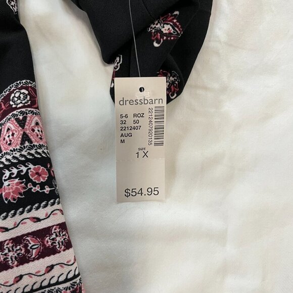 Dress Barn Black w Pink White Geometric Pattern Open 3/4 Sleeve Cardigan | Sz 1X - Picture 3 of 6